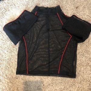 A see thru black and red shirt